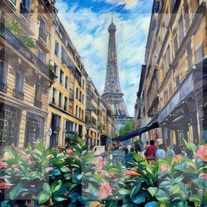 Téléchargement numérique d'art français. Paysage urbain de la tour Eiffel à Paris - Idéal pour les toiles, les impressions, les cartes, etc.