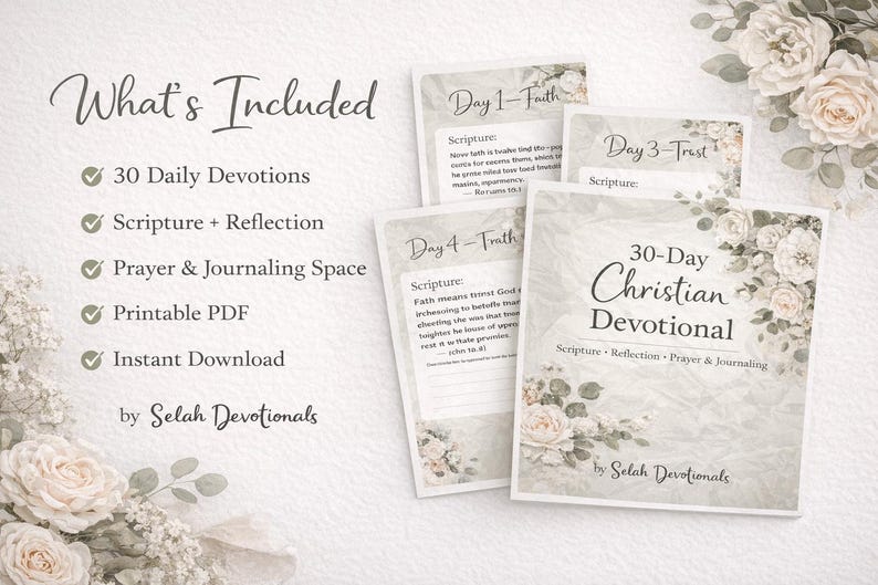Devotion With Scripture 30 Day Christian Devotional Printable | Faith Prayer Journal | Daily ...