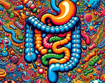 Microbial Pop Art Print: Gut Microbiota Illustration (PNG Digital Download)