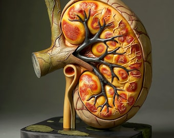 Amber Arbor Kidney Anatomy Art: Hyperrealistic Sculpture (PNG Digital Download)