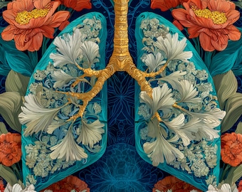 Botanical Lungs Art Nouveau Print: Floral Anatomy (PNG Digital Download)