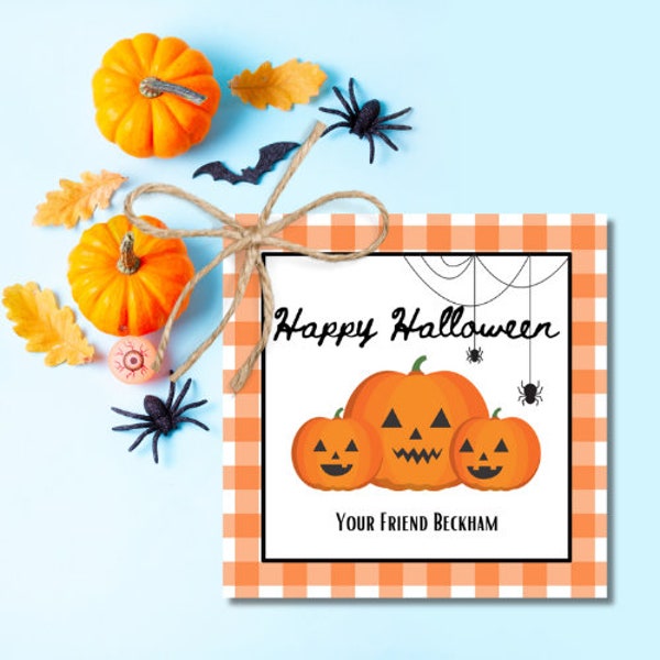 Halloween Gift Tag / Trick or treat / Digital Halloween Tag / Kids Halloween Treat Bag Tag / orange kids Halloween treat gift tag / pumpkins