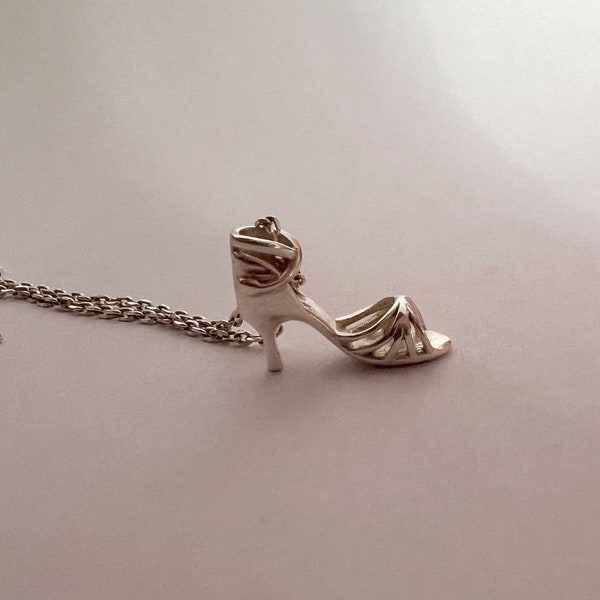 Latin Shoe Necklace, Solid Silver Charm, Dancing Shoe Charm, Gift For Her, Statement Pendant, Latin Heel