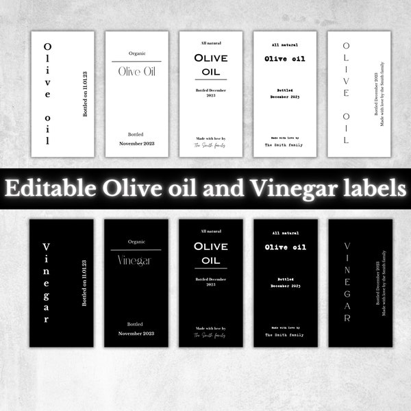 Oil and vinegar custom labels, minimalist oil label, oil-vinegar bottle label, kitchen oil label, pantry labeling, personal labels, wedding