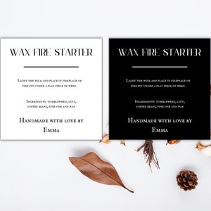 Etichetta personalizzata kit avviamento fuoco, etichetta modificabile avviamento fuoco in cera, download istantaneo, etichetta regalo di Natale fatta in casa, download istantaneo