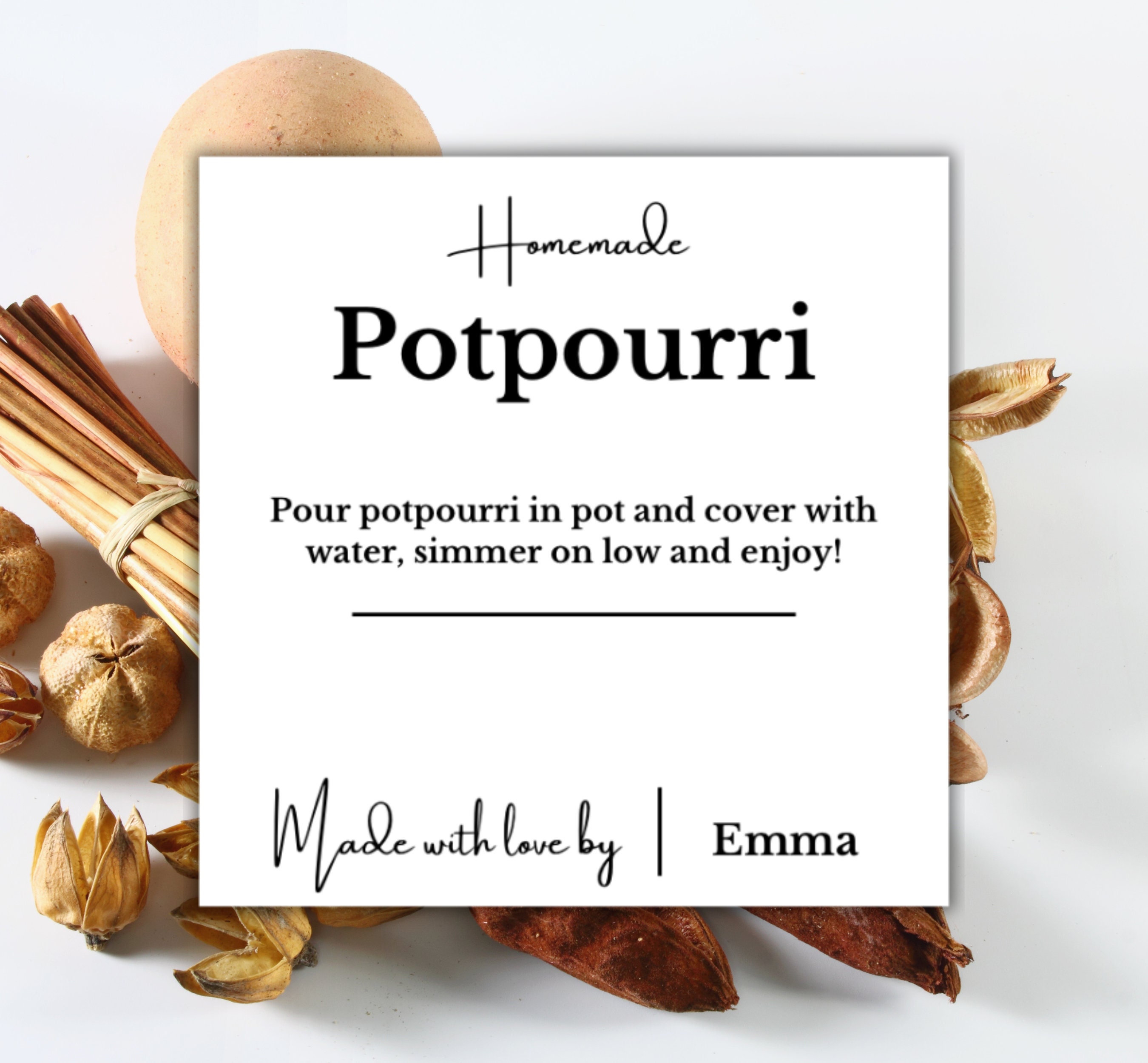 Homemade Potpourri Custom Label, Stovetop Potpourri Editable Label, Christmas Label Template