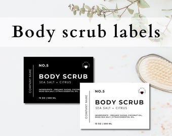 Body scrub labels, luxurious label, sugar and salt scrub labels, small business label, minimalist label, editable in Canva, digital labels