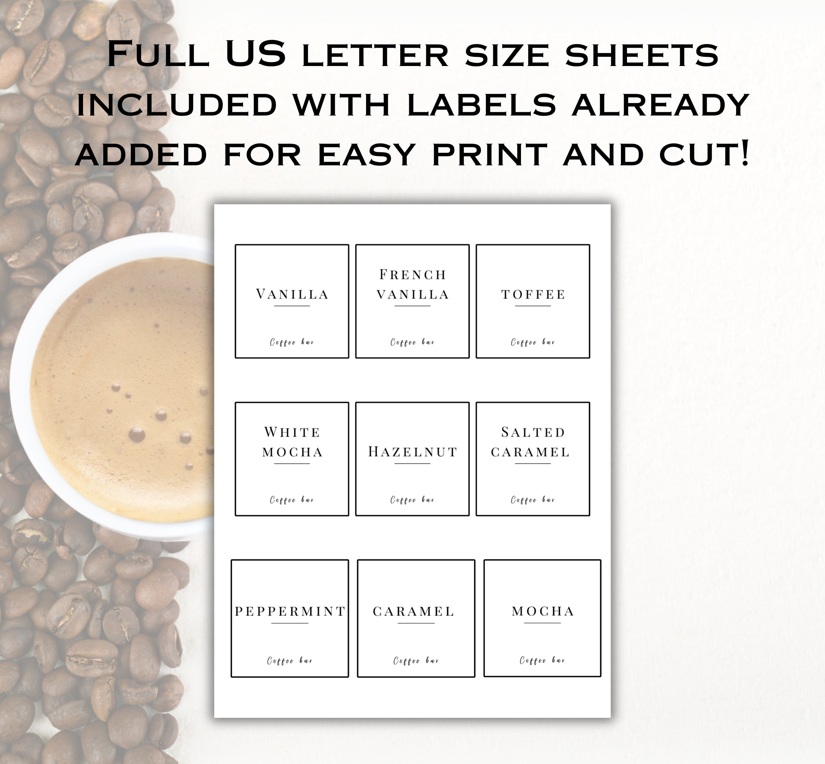 Coffee Syrup Bottle Labels, Personal Bottle Label, Coffee Bar