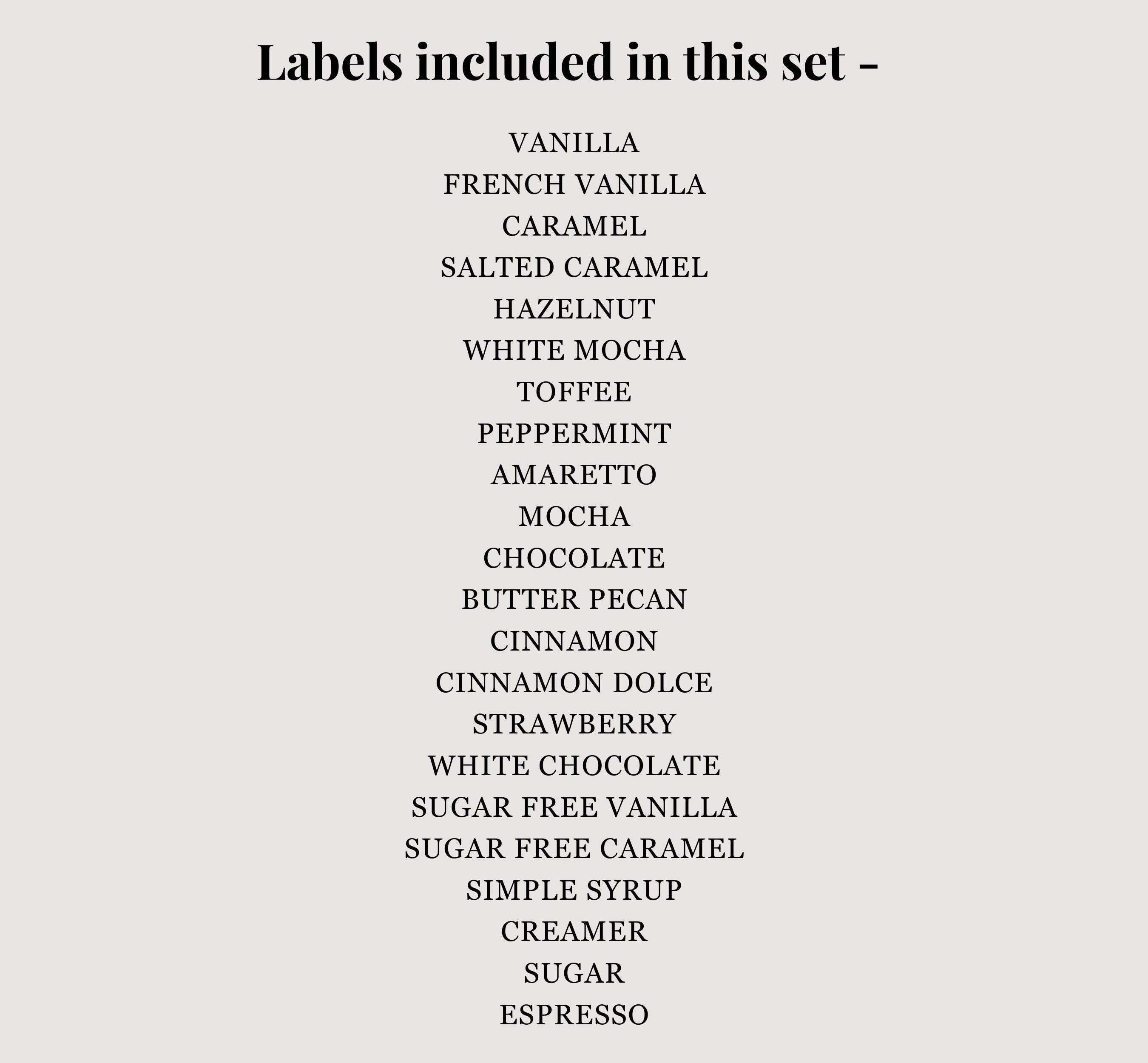 Coffee Syrup Bottle Labels, Personal Bottle Label, Coffee Bar