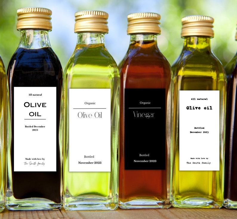 Oil and Vinegar Custom Labels, Minimalist Oil Label, Oilvinegar Bottle