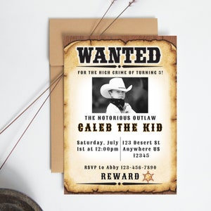 Wanted poster birthday invite with free gift, custom wanted poster with photo, wild west birthday, cowboy rodeo birthday, cowboy-birthday,