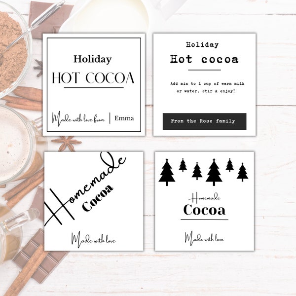 Homemade hot cocoa gift custom label, cocoa, instant download, homemade Christmas gift label, minimalist jar labels, modern label template