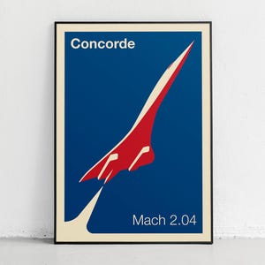 Poster di un jet supersonico: stampa artistica audace sull'aviazione, design moderno e retrò, perfetto per gli appassionati di aerospaziale e per decorazioni da viaggio vintage.