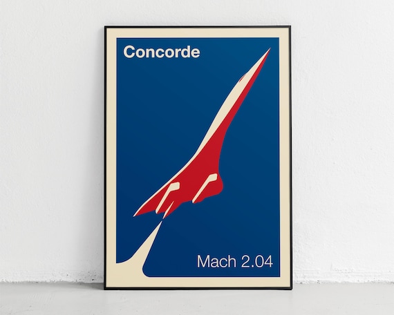 Supersonic Airplane Poster, Aviation art print with a modern retro design, ideal for aerospace enthusiasts and vintage travel decor
