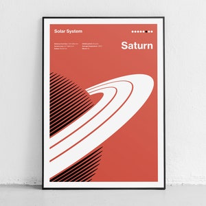 The Solar System: Saturn Print, A Contemporary Poster Showcasing the Ringed Planet, Art Print, Kid&#39;s Room Decor, Vintage Style