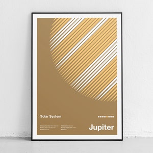 Solar System Print: Jupiter, a modern and minimalist poster revealing the planet&#39;s secrets, vintage-style