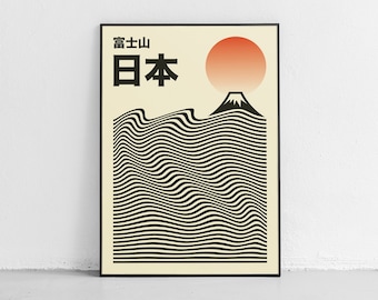 Japanese Mount Fuji Poster, Modern Japanese Poster, Japanese Sun Mountain Art, Minimal Neutral Japanese Art Print, Mount Fuji Print