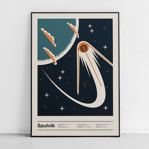 Sputnik-inspired poster, a contemporary print that inspires curiosity and space exploration, vintage style, perfect gift
