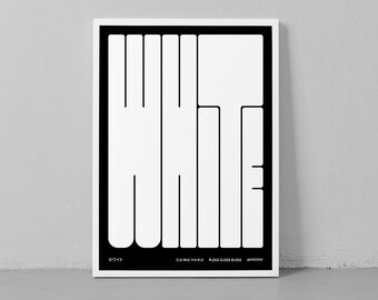 White Print, Modern Minimalist Wall Art, White Poster, Lettering poster, Black and White, Mid-Century Modern Style, Premium Print