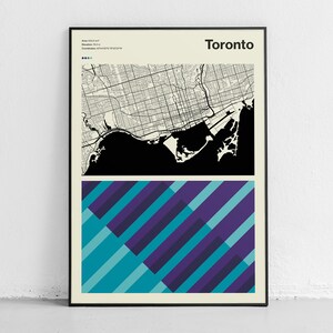 Poster con mappa di Toronto, mappa moderna e minimalista, mappa della città moderna di metà secolo, stampe di mappe, poster con stampa di mappe, illustrazione della città, glamour della città