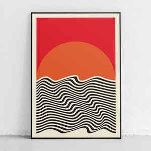 Póster de verano, póster de surf, póster minimalista moderno con olas soleadas, impresión para amantes de la playa y el surf, regalo de decoración para el hogar.