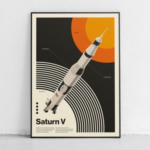 Stampa ispirata a Saturno V, poster minimalista moderno dell'esplorazione lunare, stampa moderna che cattura lo spirito del viaggio spaziale, stile vintage