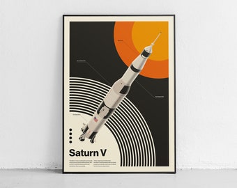 Saturn V Inspired Print, Modern Minimalist Poster of Lunar Exploration, Modern Print Capturing the Spirit of Space Travel, Vintage Style