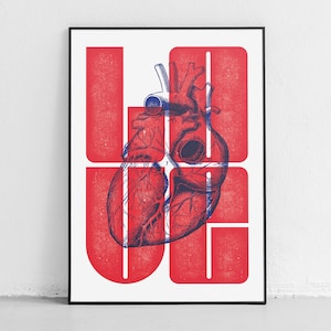 Love Anatomical Heart Print, Love Typography Poster, Real Heart Poster, Love Heart Art Print, Contemporary Heart Poster, Anatomy Heart Art