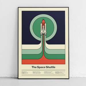 Space Shuttle Poster, Colorful Minimalist Space Poster of a Famous Space Rocket, Kids Room Decor, Vintage Style, Perfect Gift