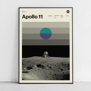 Stampa ispirata all'Apollo 11, poster moderno e minimalista dello storico sbarco sulla Luna, opera d'arte minimalista che evoca lo spirito dell'esplorazione lunare