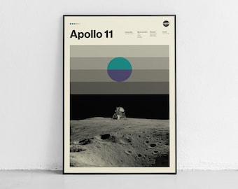 Impresión inspirada en el Apolo 11, póster minimalista moderno del histórico alunizaje, obra de arte minimalista que evoca el espíritu de la exploración lunar.