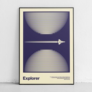 Poster dell'Explorer, una stampa ispiratrice che mostra lo Space Shuttle, un'opera d'arte moderna che si imbarca in un viaggio nello Space Shuttle