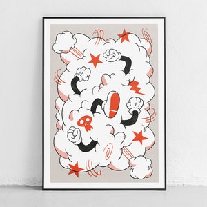 Cartoon Fight Poster Modern Artwork Personality Cartoon Portrait Poster of Comic Fight Vintage Print 1930s Animation Vibes