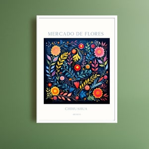 Chihuahua Mexico Travel Poster Flower Market Download Colorful Travel Poster Flower Market Wall Art Flower Market Mexico Floral Folk Art