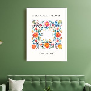 Quintana Roo Flower Market Download Mexico Travel Poster Flower Market Poster Floral Folk Art Colorful Travel Poster Flower Market Wall Art