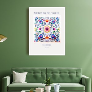 Cartel del mercado de flores de Guerrero Arte popular México Cartel de viaje Mercado de flores Arte de la pared Cartel de viaje colorido Mercado de flores Descargar latinx