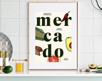 Farmers Market Wall Art Cocina Mexicana Comida Mexicana Impresión Cocina Mexicana pared arte Comida Mexicana Farmers Market Impresión Retro Fruit Poster