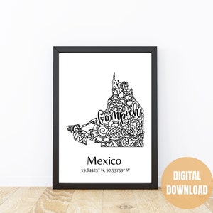 Campeche Art Print Campeche Art Estado de Campeche Gift Poster Campeche Wall Art Campeche Wall Decor Campeche Map Wall Art Decor Campeche