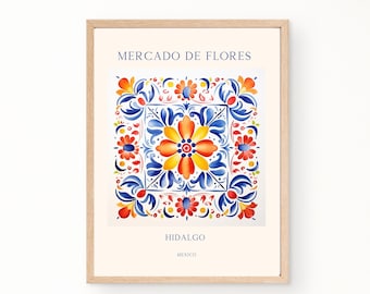 Hidalgo Mexico Travel Poster Flower Market Download Colorful Travel Poster Flower Market Wall Art Flower Market Poster Floral Folk Art