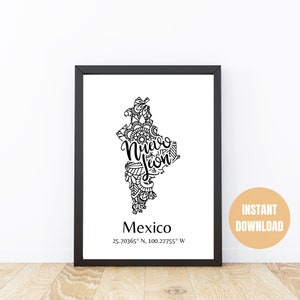 Mapa de Nuevo León Mapa de México Monterrey México Nuevo León Arte de la pared Mapa del Estado de México Regalo de Nuevo León Cartel de Nuevo León Nuevo León México Viajes