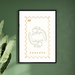 Axolotl Arte Axolotl Impresión México Viaje Cartel Sello Cartel Postal Arte Salamandra Arte Postal Sello Arte México Axolotl Cartel Minimalista