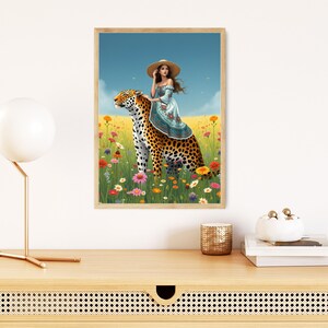 Boho Mexican Art Mexican Wall Print Animal Floral Art Print Mystical Wall Print Wall Art Prints Mexican Leopard Wall Art Print Mexico Art