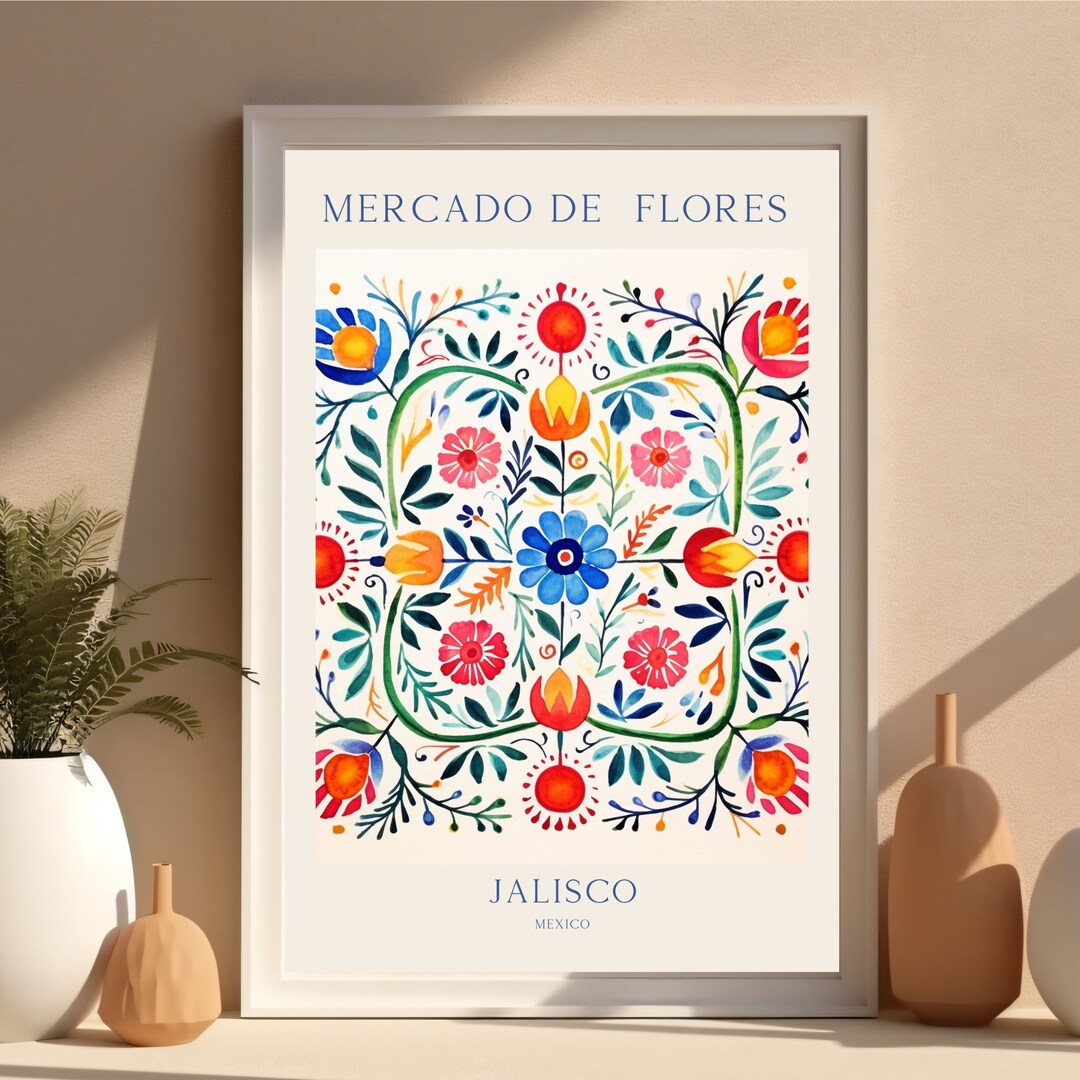 Jalisco Mexico Flower Market Poster Mexico Travel Poster Flower Market