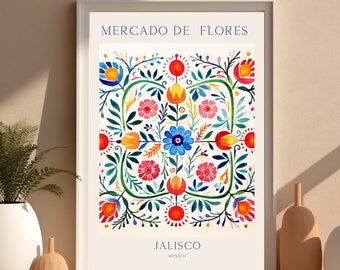 Jalisco Mexico Flower Market Poster Mexico Travel Poster Flower Market Art Flower Market Print Mexico Aesthetic Botanical Gallery Wall Art