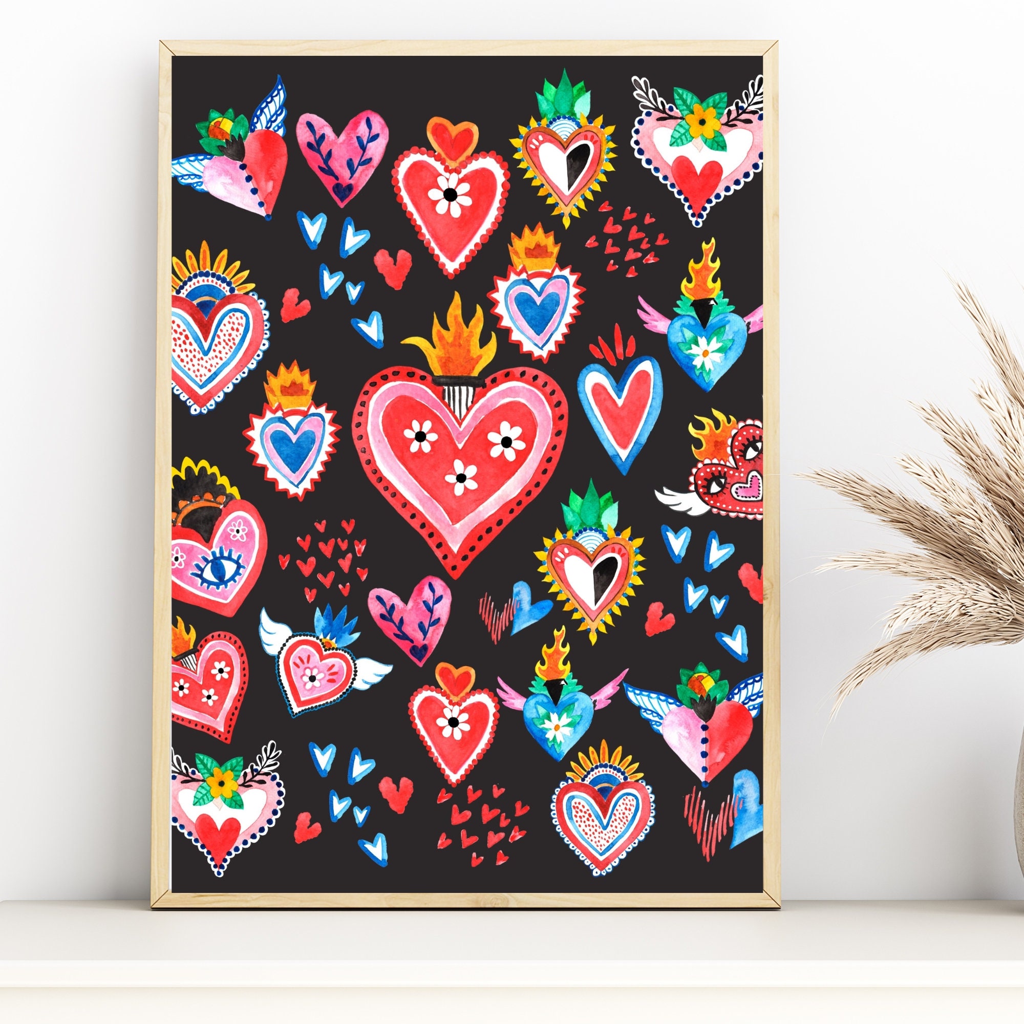Mexican Sacred Heart Art Sacred Heart Print Milagro Art Milagro
