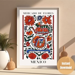 Flor Arte Popular Impresión Arte Azteca Impresión Arte Popular Mexicano Cartel Mercado de Flores Impresión México Floral Cartel Abstracto Arte Popular Imprimible Floral