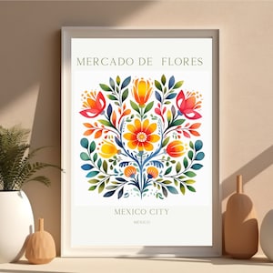 Floral Folk Art Mexico City Art Flower Market Wall Art Mexico City Floral Market Poster Flower Market Wall Art Mexican Folk Art print latinx