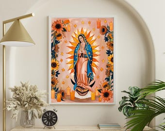 Our Lady Of Guadalupe Virgin Mary Wall Art Virgin Of Guadalupe Art Virgencita De Guadalupe Mexican Wall Art Prints Mexican Catholic Art