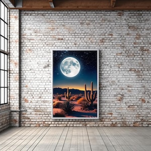 Kaktus Wüste Kunstdruck Mond Wüste Kaktus Wand Kunst Druck Mexikanische Wand Kunstdruck Wüste Landschaft Kunst Poster Mexiko Kunstdruck Digital Mexiko