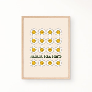 Karol G Mañana Será Bonito Karol G Positive Spanish Affirmation Wall Art Retro Smiley Face Flower Art Spanish Motivational Art Bichota